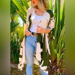 Green Olive Printed Kimono Cardigan Cover Up